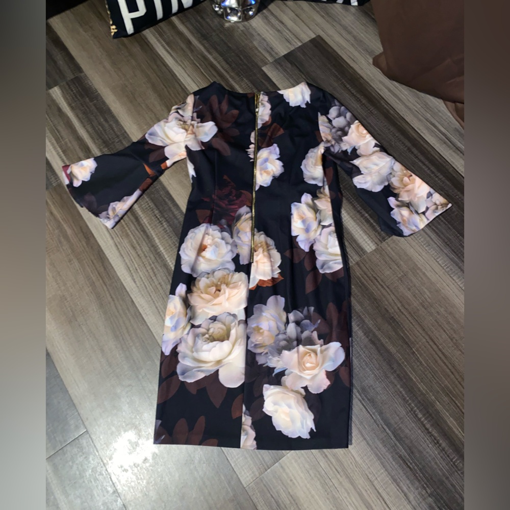 Calvin Klein Black Floral Long Sleeve Dress - Picture 11 of 14